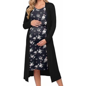 image:imageEkouaer Nursing Gown and Robe Set Labor Delivery Nightgown Hospital DressPink Flower Black