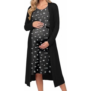 image:imageEkouaer Nursing Gown and Robe Set Labor Delivery Nightgown Hospital DressWhite Flower Black