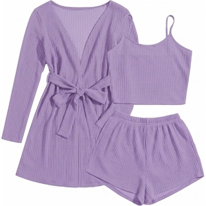image:imageEkouaer Pajamas for Women Set 3 Piece Soft Waffle Knit Loungewear OutfitLight Purple