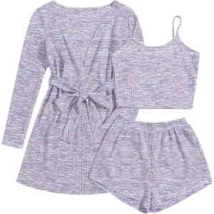 image:imageEkouaer Pajamas for Women Set 3 Piece Soft Waffle Knit Loungewear OutfitPurple Tie Dye