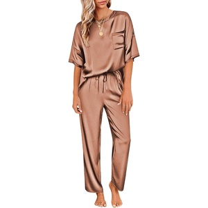 image:imageEkouaer Pajamas for Women Set Silky Satin 2 Piece Lounge Sets with PocketsBrown