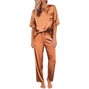 image:imageEkouaer Pajamas for Women Set Silky Satin 2 Piece Lounge Sets with PocketsCaramel