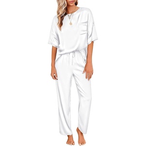 image:imageEkouaer Pajamas for Women Set Silky Satin 2 Piece Lounge Sets with PocketsWhite