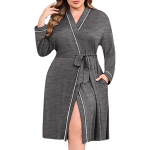 image:imageEkouaer Plus Size Robes for Women Soft Bathrobe V Neck Soft Maternity RobeDark Gray