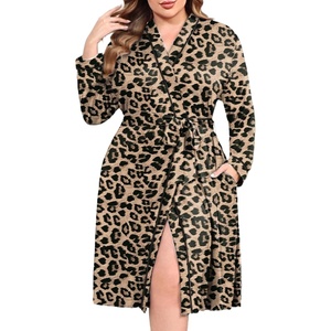 image:imageEkouaer Plus Size Robes for Women Soft Bathrobe V Neck Soft Maternity RobeKhaki Leopard Print