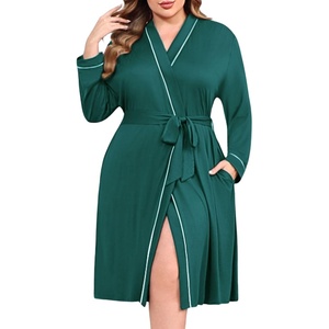 image:imageEkouaer Plus Size Robes for Women Soft Bathrobe V Neck Soft Maternity RobeLake Green