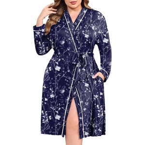 image:imageEkouaer Plus Size Robes for Women Soft Bathrobe V Neck Soft Maternity RobeNavy Silhouette Floral