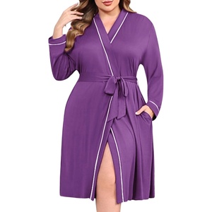 image:imageEkouaer Plus Size Robes for Women Soft Bathrobe V Neck Soft Maternity RobePurple