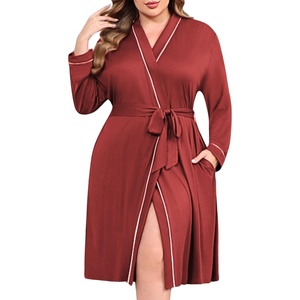 image:imageEkouaer Plus Size Robes for Women Soft Bathrobe V Neck Soft Maternity RobeWine Red