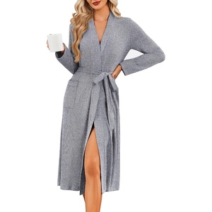image:imageEkouaer Robe for Women Long Knit Kimono Bathrobe Soft Lightweight SleepwearDim Gray