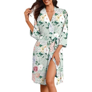 image:imageEkouaer Robes for Women 34 Sleeve Knee Length Bathrobe with PocketsFloral Green