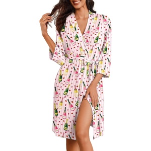 image:imageEkouaer Robes for Women 34 Sleeve Knee Length Bathrobe with PocketsStriped Wine Bottle