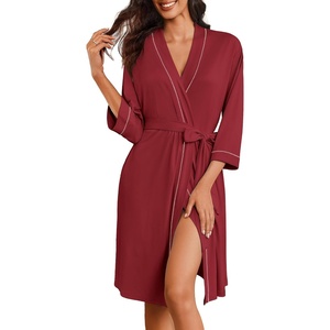 image:imageEkouaer Robes for Women 34 Sleeve Knee Length Bathrobe with PocketsWine Red