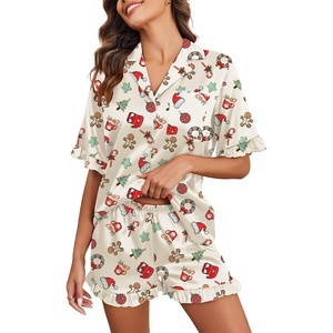 image:imageEkouaer Satin Pajama Set for Women 2 Piece Pj Sets Short Sleeve SleepwearLight ApricotCandy Cane