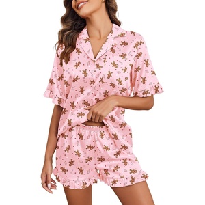 image:imageEkouaer Satin Pajama Set for Women 2 Piece Pj Sets Short Sleeve SleepwearPinkCookie Man