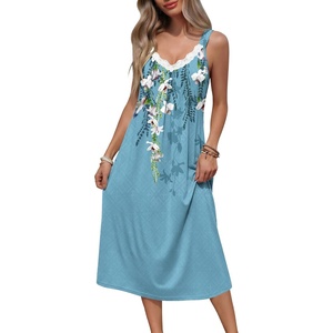 image:imageEkouaer Sleeveless Womens Nightgown Full Slip Nightdress Calf LengthBlue Flower