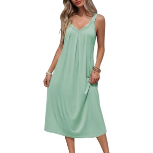 image:imageEkouaer Sleeveless Womens Nightgown Full Slip Nightdress Calf LengthLight Green