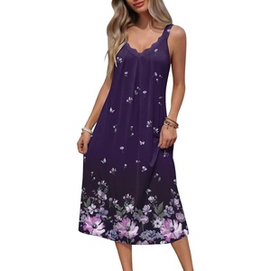 image:imageEkouaer Sleeveless Womens Nightgown Full Slip Nightdress Calf LengthPurple Floral