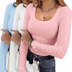 image:imageEkouaer Womens 3 Pack Long Sleeve Shirts Square Neck Thermal UndershirtsWhiteLight BlueLight Pink