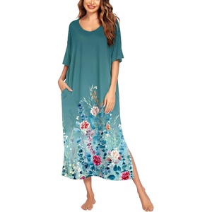 image:imageEkouaer Womens Long Nightgown Short Sleeve Night Shirt Plus Size SleepwearCeladon Floral