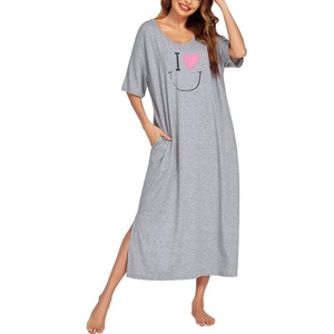 image:imageEkouaer Womens Long Nightgown Short Sleeve Night Shirt Plus Size SleepwearGrey