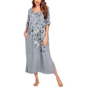 image:imageEkouaer Womens Long Nightgown Short Sleeve Night Shirt Plus Size SleepwearGrey Floral