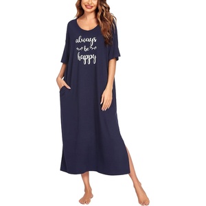 image:imageEkouaer Womens Long Nightgown Short Sleeve Night Shirt Plus Size SleepwearNavy Blue