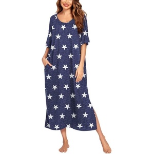 image:imageEkouaer Womens Long Nightgown Short Sleeve Night Shirt Plus Size SleepwearStar Print