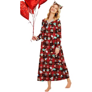 image:imageEkouaer Womens Long Sleeve Nightgown Full Length Sleepwear Long Sleepshirts Henley Sleep DressZred Santa