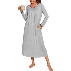 image:imageEkouaer Womens Long Sleeve Nightgowns Full Length Sleep Dress SleepshirtsLight Grey