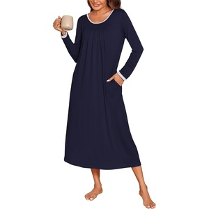 image:imageEkouaer Womens Long Sleeve Nightgowns Full Length Sleep Dress SleepshirtsNavy Blue