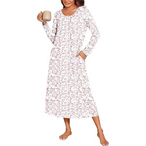image:imageEkouaer Womens Long Sleeve Nightgowns Full Length Sleep Dress SleepshirtsPink Flowers
