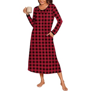 image:imageEkouaer Womens Long Sleeve Nightgowns Full Length Sleep Dress SleepshirtsPlaid