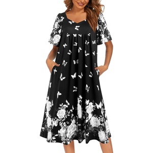 image:imageEkouaer Womens Nightgown House Dress with Pockets Short Sleeve Moo MoosBlack Butterfly