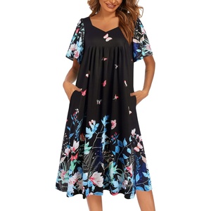 image:imageEkouaer Womens Nightgown House Dress with Pockets Short Sleeve Moo MoosBlack Color Butterfly
