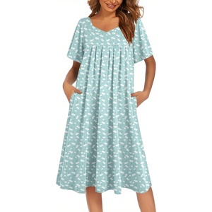 image:imageEkouaer Womens Nightgown House Dress with Pockets Short Sleeve Moo MoosGreen Floral