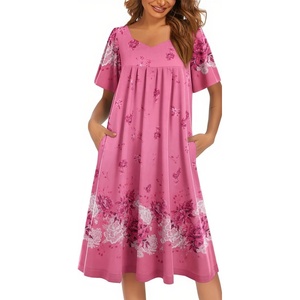 image:imageEkouaer Womens Nightgown House Dress with Pockets Short Sleeve Moo MoosPink Flowers