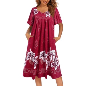 image:imageEkouaer Womens Nightgown House Dress with Pockets Short Sleeve Moo MoosRed Flower