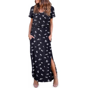 image:imageEkouaer Womens Nursing Dress Breastfeeding Summer V Neck Maternity DressesBlackfloralwhite
