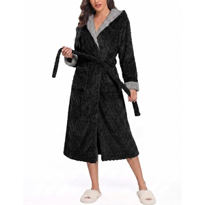 image:imageEkouaer Womens Plush Robes Long Soft Jacquard Fluffy Bathrobe Hooded RobeBlack