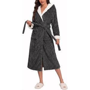 image:imageEkouaer Womens Plush Robes Long Soft Jacquard Fluffy Bathrobe Hooded RobeDark Grey