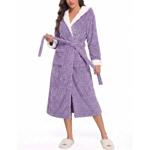 image:imageEkouaer Womens Plush Robes Long Soft Jacquard Fluffy Bathrobe Hooded RobeLight Purple