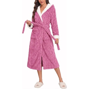 image:imageEkouaer Womens Plush Robes Long Soft Jacquard Fluffy Bathrobe Hooded RobePeach Pink