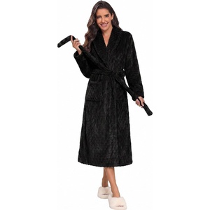 image:imageEkouaer Womens Robe Long Winter Plush Jacquard Bathrobe with Pockets SXXLBlack