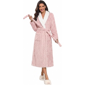 image:imageEkouaer Womens Robe Long Winter Plush Jacquard Bathrobe with Pockets SXXLC Pink
