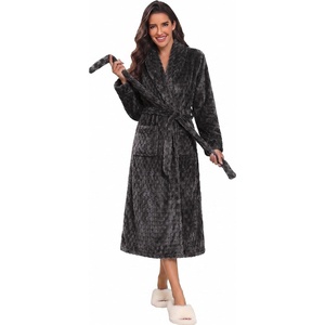 image:imageEkouaer Womens Robe Long Winter Plush Jacquard Bathrobe with Pockets SXXLDark Grey