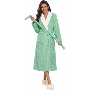 image:imageEkouaer Womens Robe Long Winter Plush Jacquard Bathrobe with Pockets SXXLGrey Green
