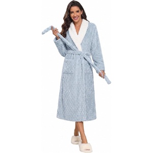 image:imageEkouaer Womens Robe Long Winter Plush Jacquard Bathrobe with Pockets SXXLLight Blue