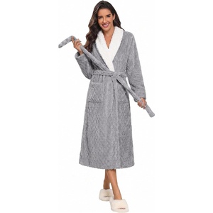 image:imageEkouaer Womens Robe Long Winter Plush Jacquard Bathrobe with Pockets SXXLLight Grey