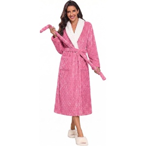 image:imageEkouaer Womens Robe Long Winter Plush Jacquard Bathrobe with Pockets SXXLPeach Pink